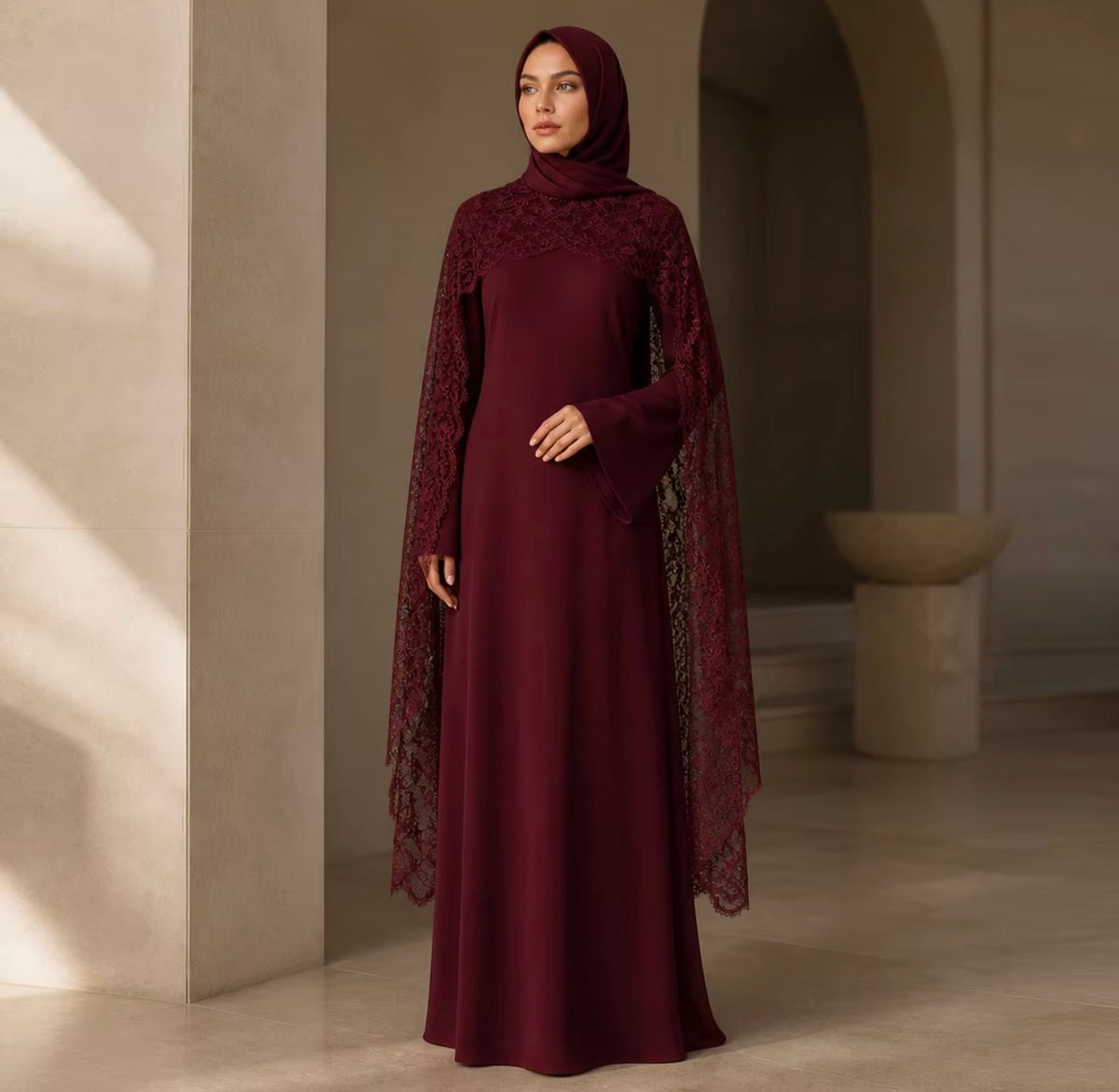 Dress with Lace Cape