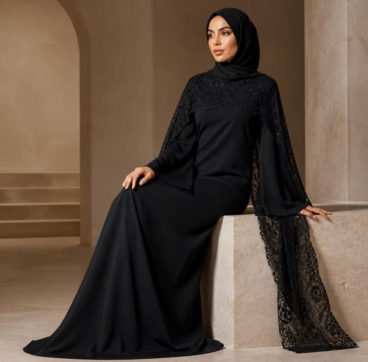 Dress with Lace Cape